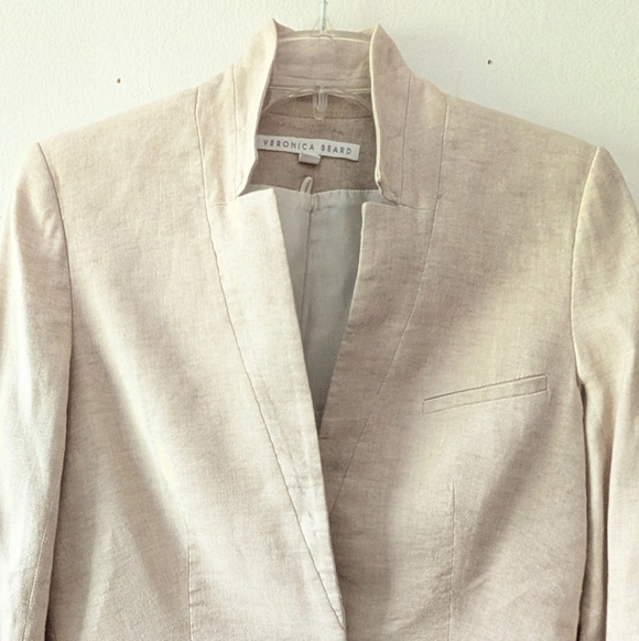 Beard Size 2 Linen UpCollar Beige Tan Dickey Jacket Blazer - Picture 8 of 14